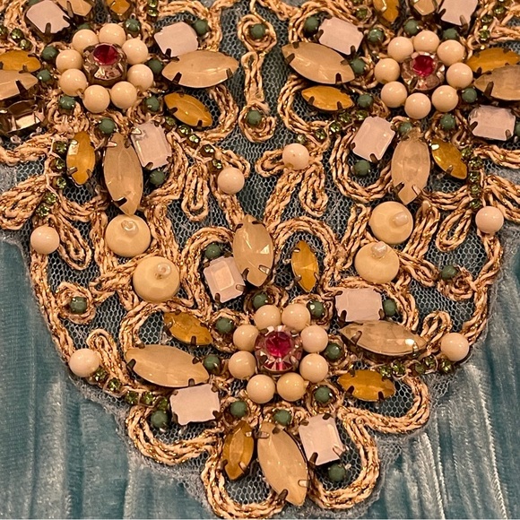 Soft Surroundings Tunic Blouse Women's Sz Med Teal Velvet Embellished Bohemian - Picture 8 of 11